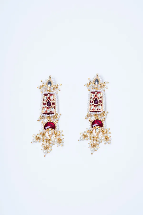 Red Meena Kundan Dangler Earrings