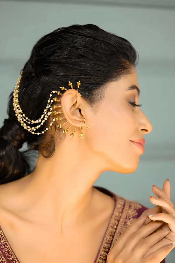 Golden Gold Bead Earcuffs With Attached Saharas