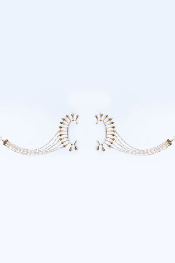 Golden Gold Bead Earcuffs With Attached Saharas