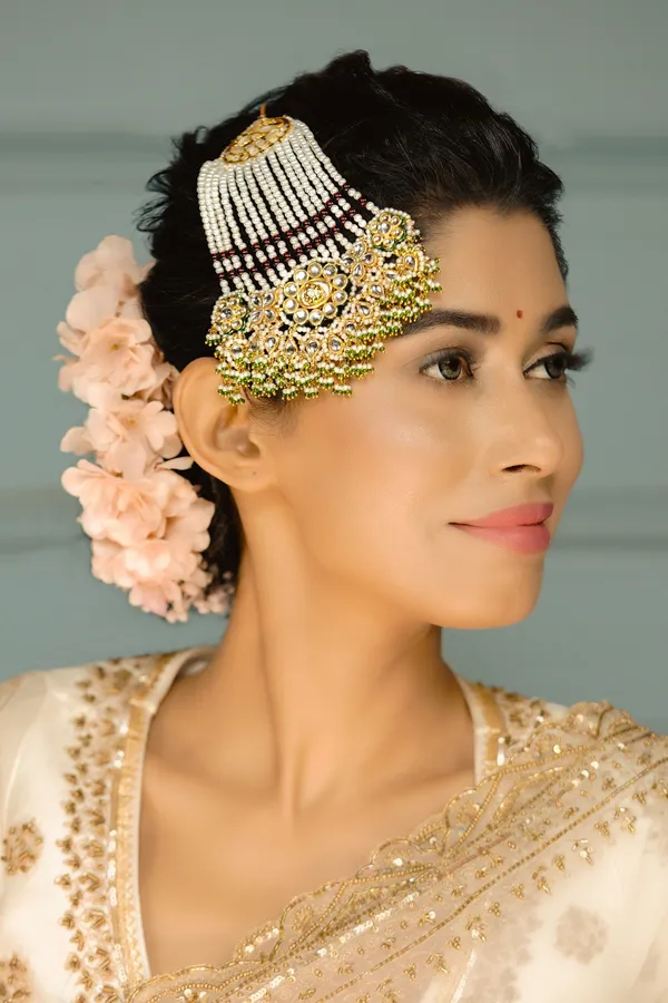 Pink Pearls Gold & White Kundan Green Pearls Passa