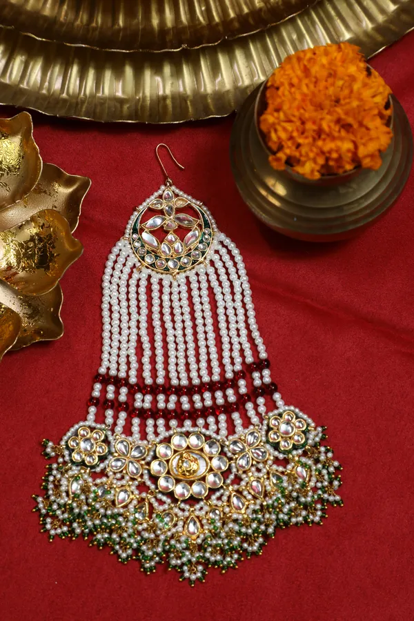 Pink Pearls Gold & White Kundan Green Pearls Passa