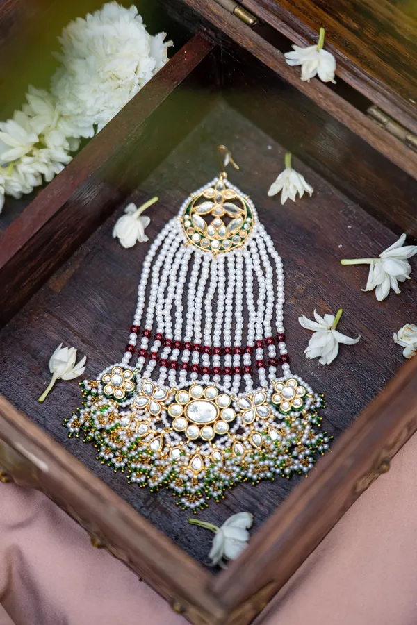 Pink Pearls Gold & White Kundan Green Pearls Passa