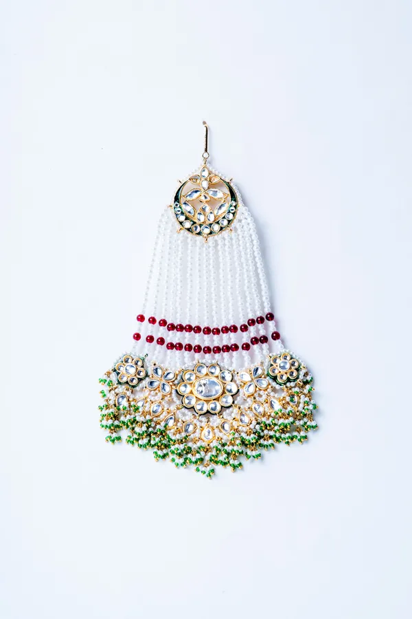 Pink Pearls Gold & White Kundan Green Pearls Passa