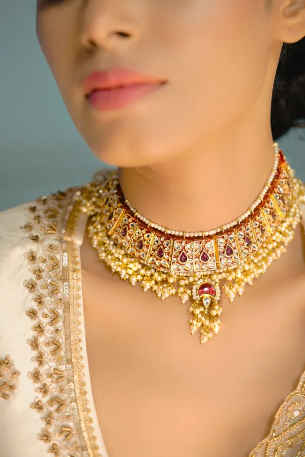 Red Meena Kundan Choker Necklace