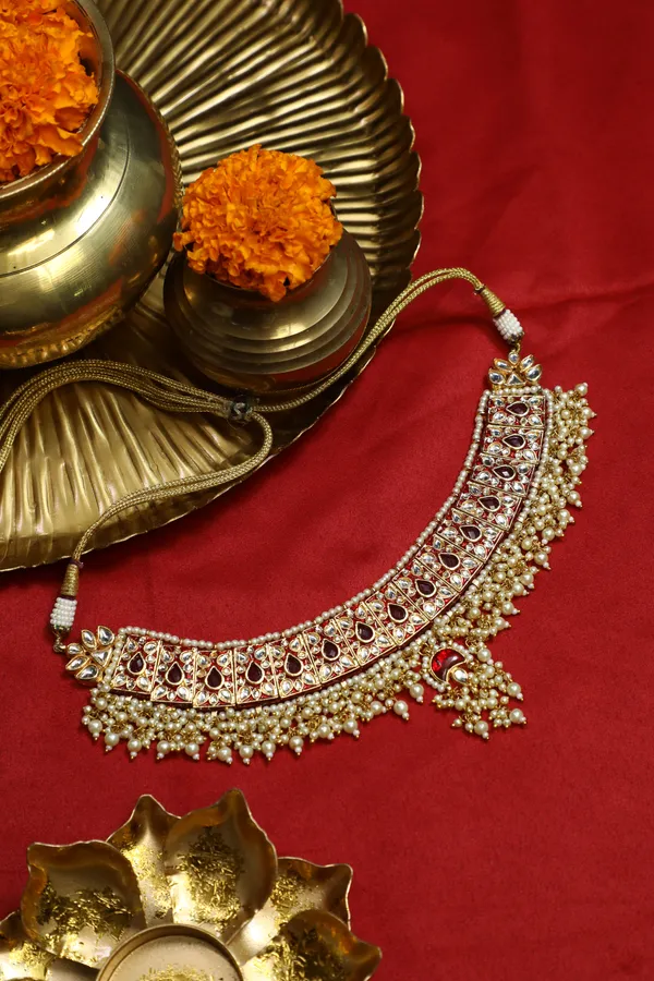 Red Meena Kundan Choker Necklace