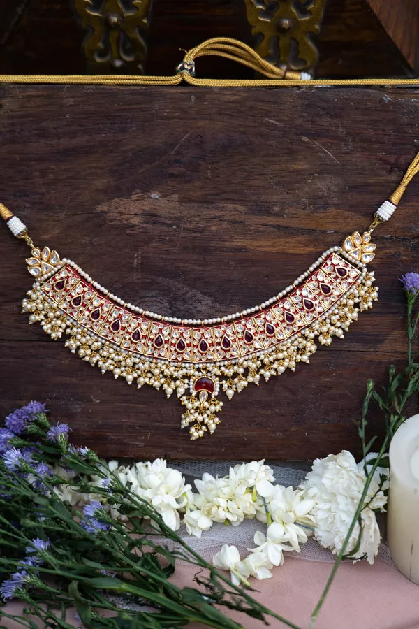 Red Meena Kundan Choker Necklace