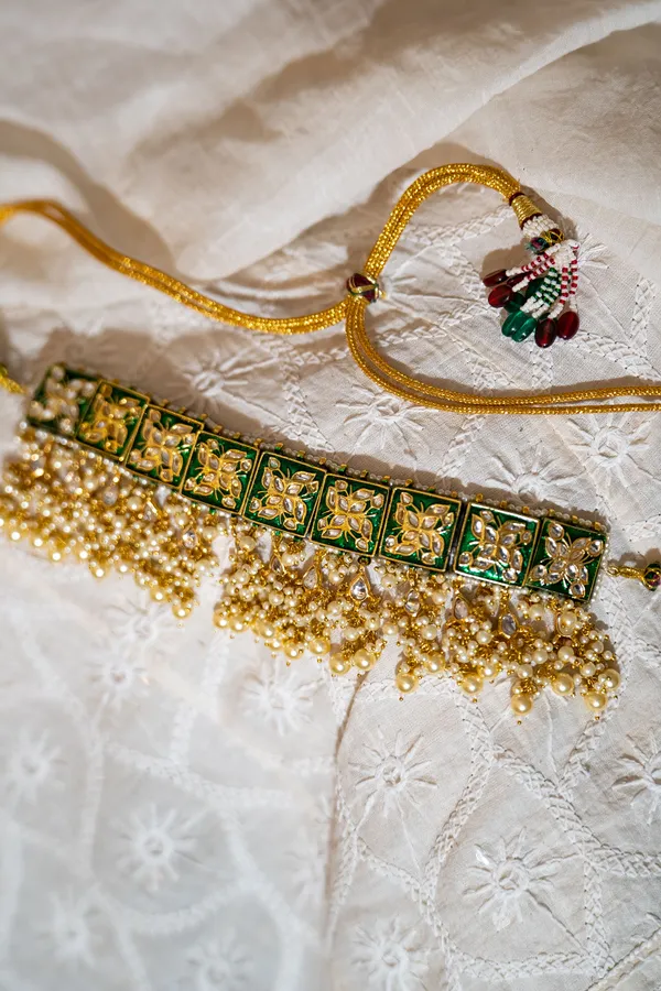 Lotus Tile Green Meenakari Kundan Choker