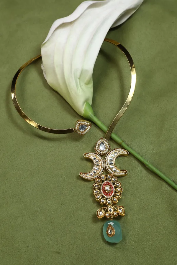 Red Meena Golden Chand Pendant Necklace