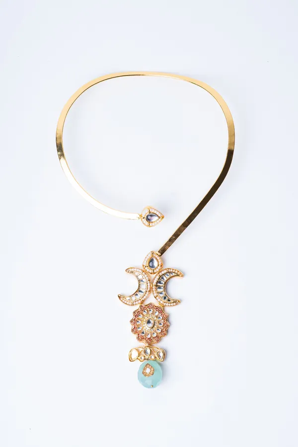 Red Meena Golden Chand Pendant Necklace