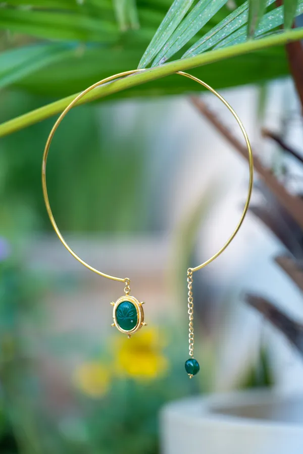 Carved Green Stone Pendant Necklace