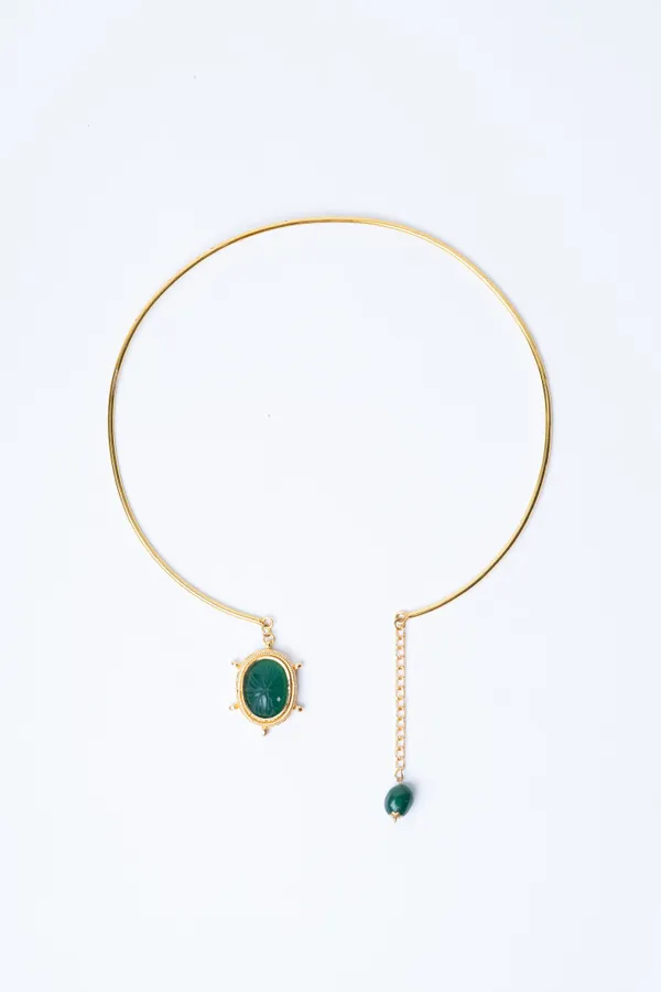 Carved Green Stone Pendant Necklace