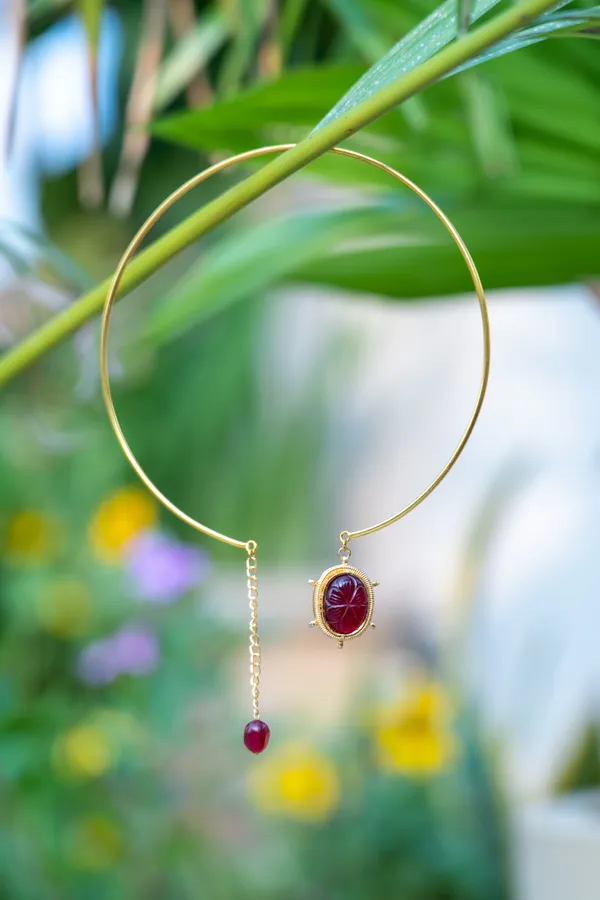 Carved Ruby Stone Pendant Necklace