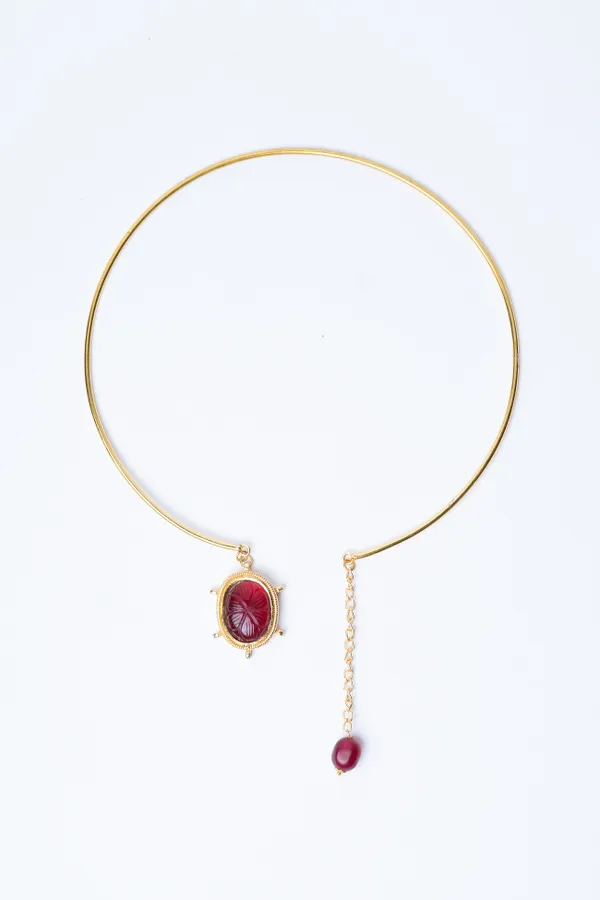 Carved Ruby Stone Pendant Necklace