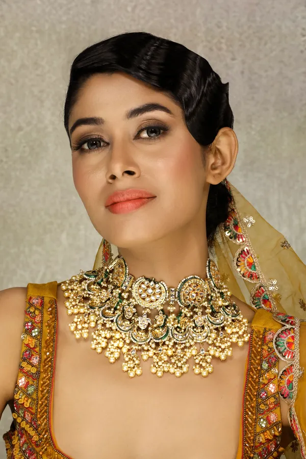 Statement Gold & Green Meenakari Kundan Choker Necklace