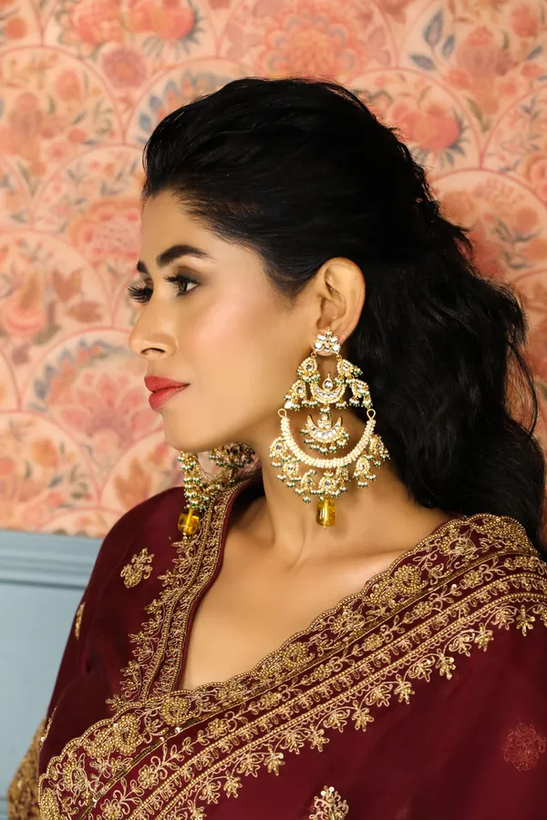 Statement Chand Biya Chandbali With Yellow Citrine Drop