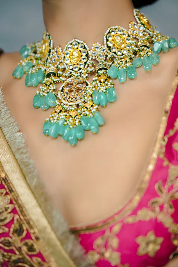 Statement Gold & Green Meenakari Kundan Choker Necklace