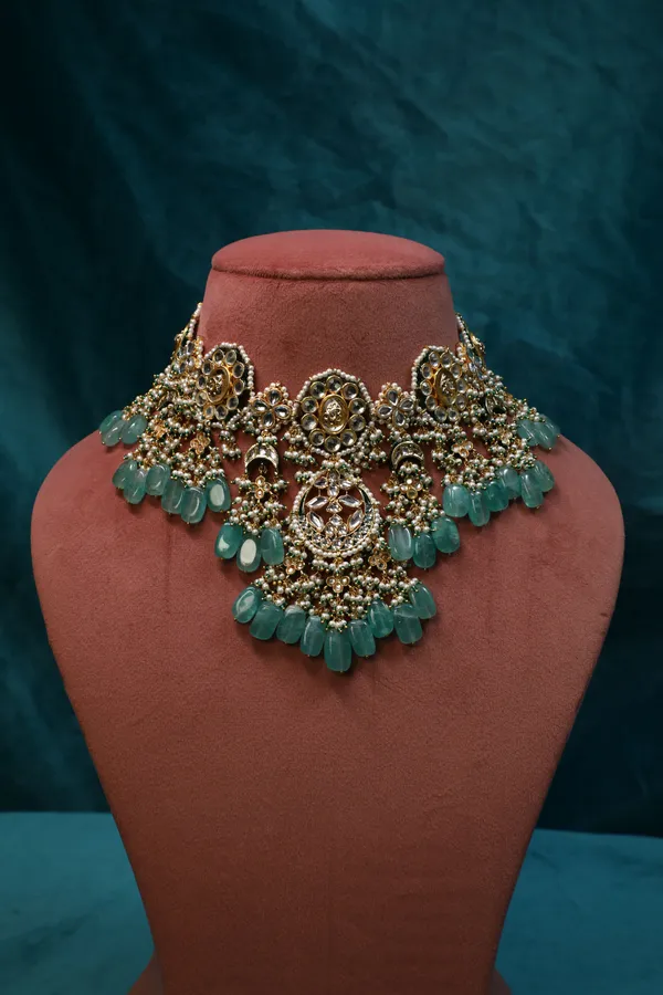 Statement Gold & Green Meenakari Kundan Choker Necklace