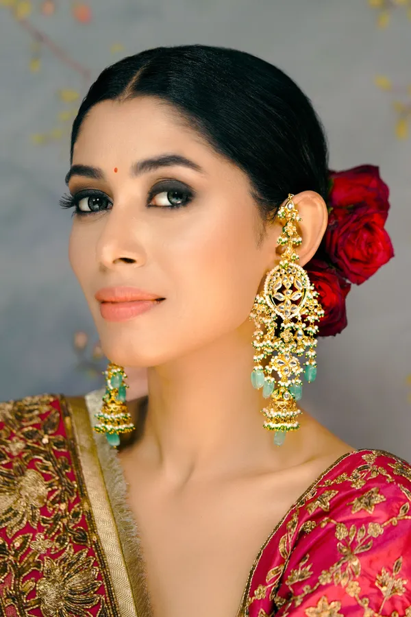 Statement Gold & Green Meenakari Kundan Jhumki Earrings