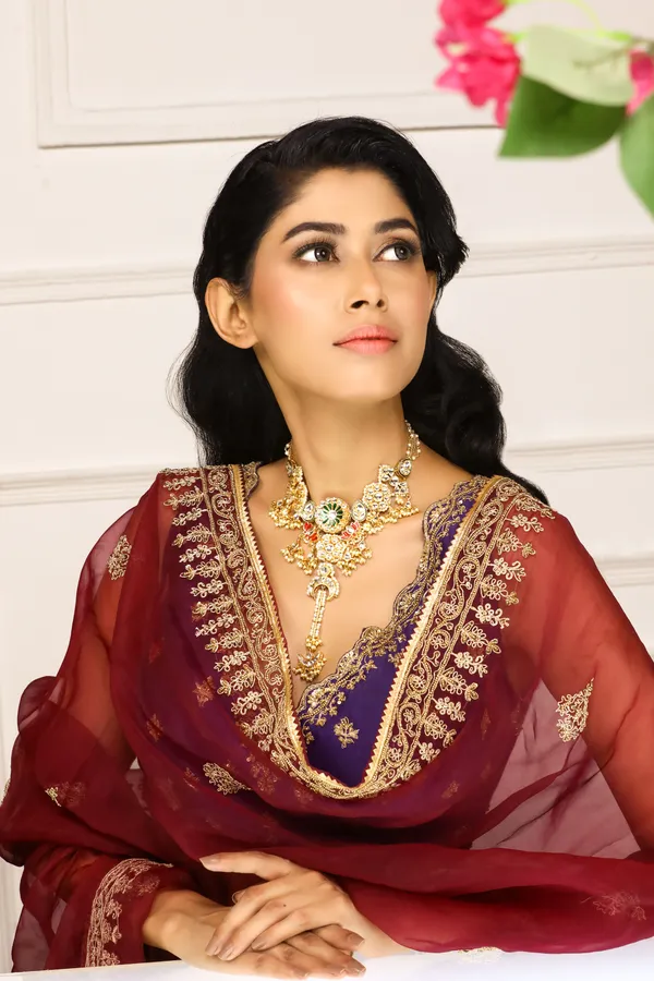 Statement Green Meena Red Llotus Pendant Necklace