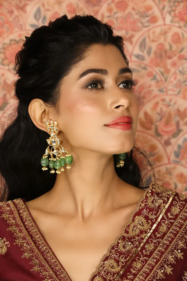 Gold & White Traditional Kundan Earrings