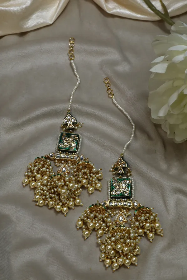 Green Meenakari Kundan Jhumki Earrings