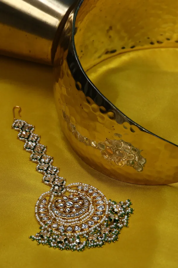 Statement Gold & White Green Hints Maang Tikka