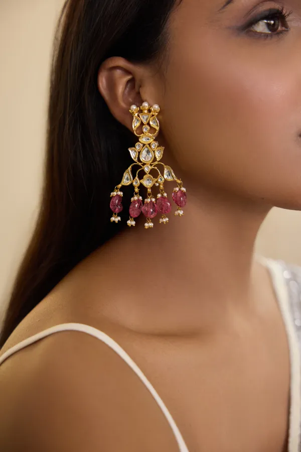 Gold & White Traditional Tourmaline Drops Earrings