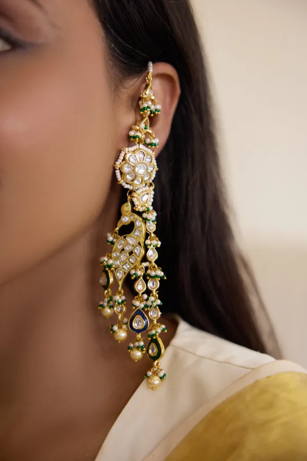 Green Meena Ethnic Kundan Earrings
