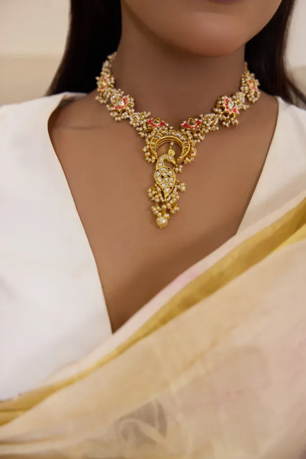 Pink Lotus Crescent Ethnic Kundan Necklace
