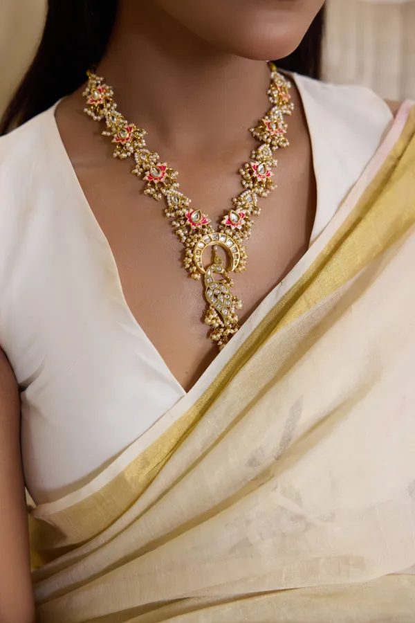 Pink Lotus Crescent Ethnic Kundan Necklace
