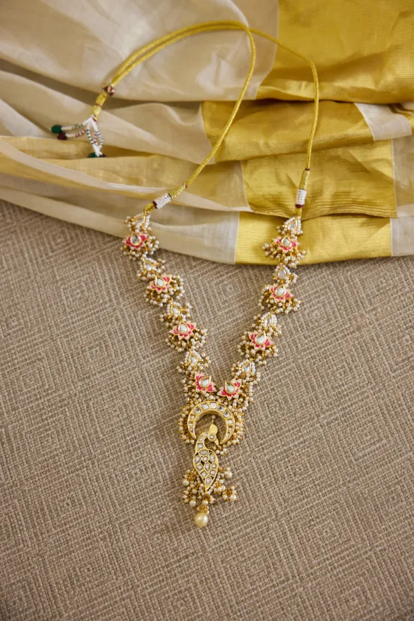 Pink Lotus Crescent Ethnic Kundan Necklace