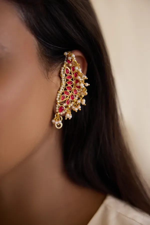 Gold & Pink Pearls Earcuffs