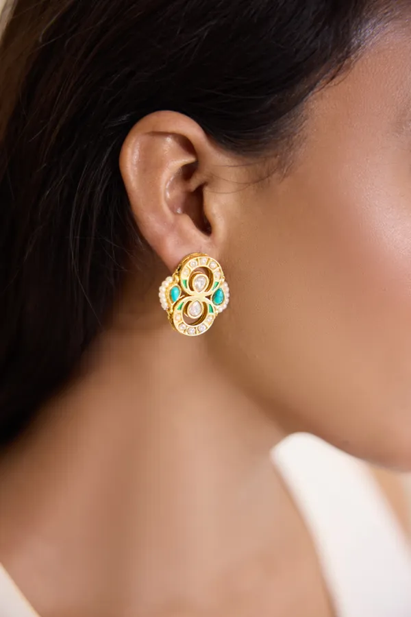 Feroza Kundan Chand Earrings