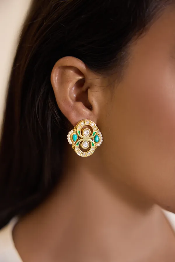 Feroza Kundan Chand Earrings