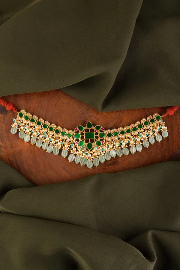 Statement Pink & Green Kundan Choker Necklace