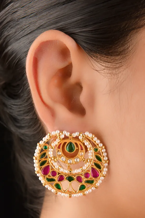 Pink & Green Kundan Studs Earrings