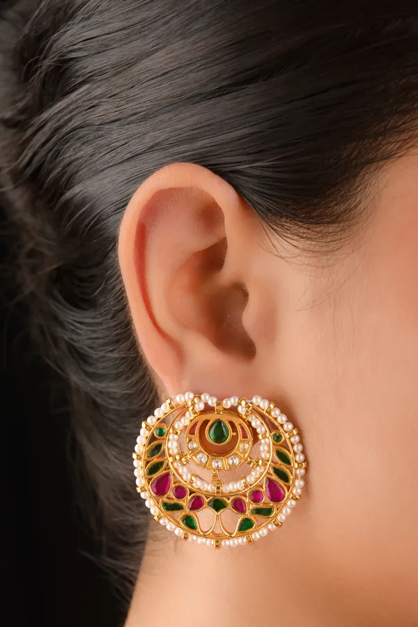 Pink & Green Kundan Studs Earrings
