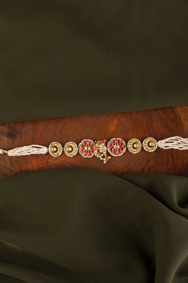 Ethnic Pink Kundan Gold & Green Meenakari Choker Necklace