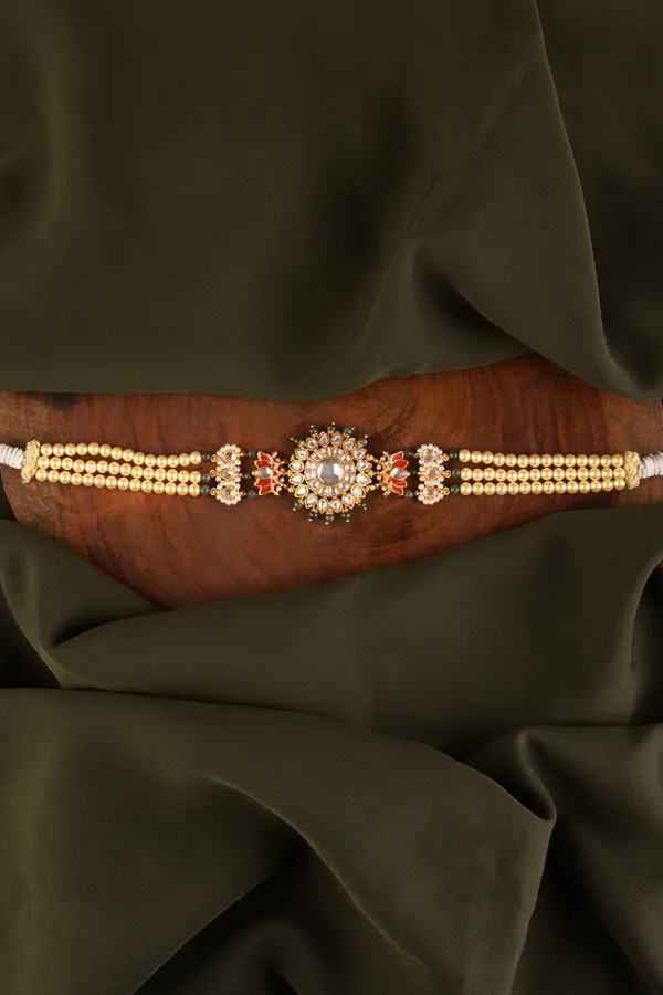 Kundan Lotus White & Green Pearls Choker Necklace