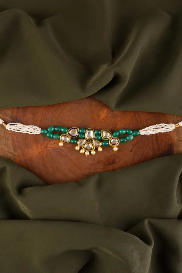 Green Stone Green Meena Pearls Kundan Necklace