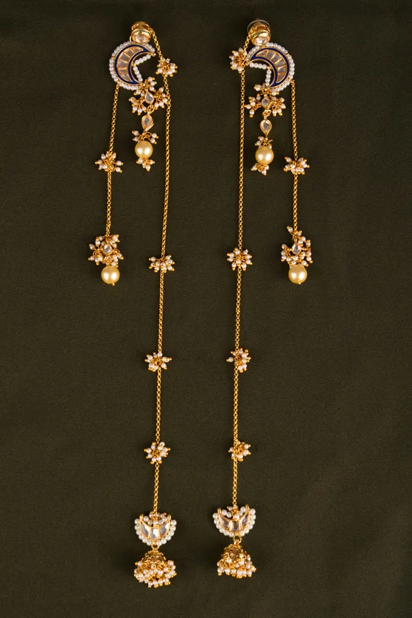 Green Meena Chand Jhumki Dangler Earrings