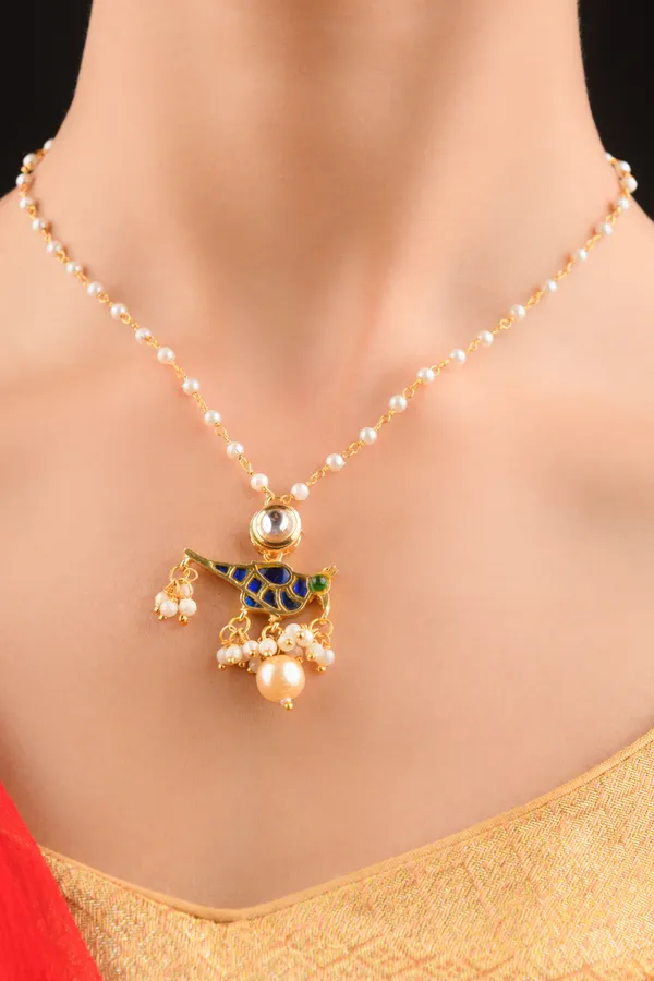 Ethnic Green & Blue Kundan Pendant Necklace