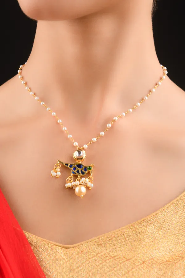 Ethnic Green & Blue Kundan Pendant Necklace