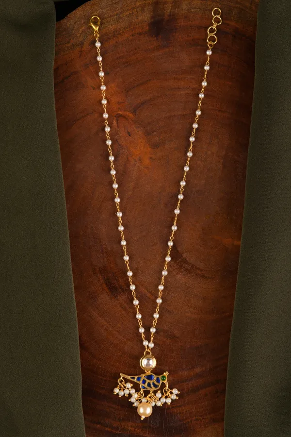 Ethnic Green & Blue Kundan Pendant Necklace