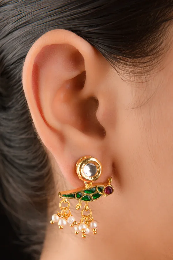 Ethnic Red & Green Kundan Studs