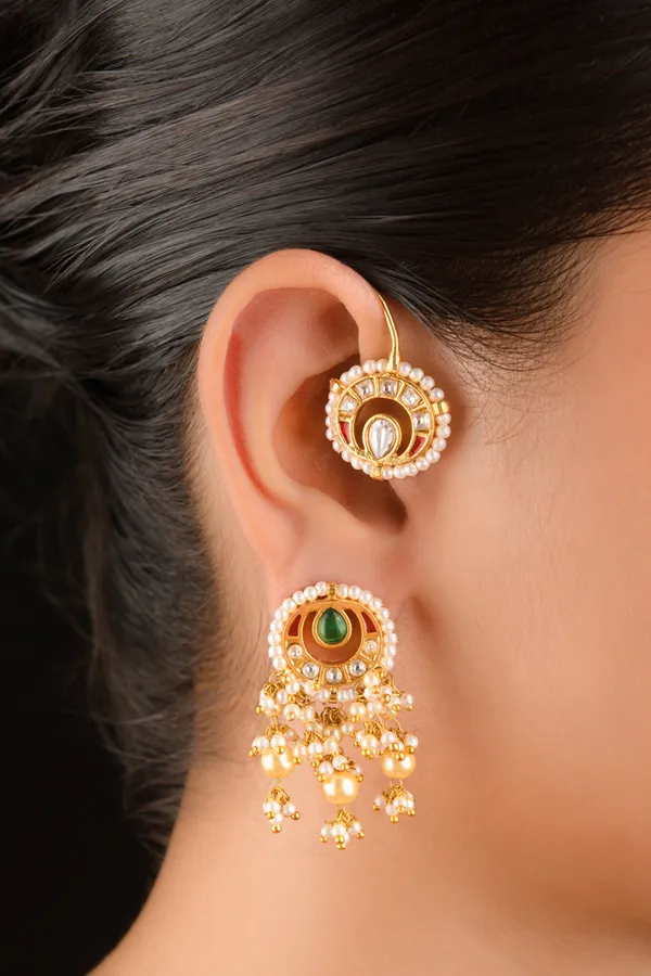 Red & Green Kundan Earcuffs