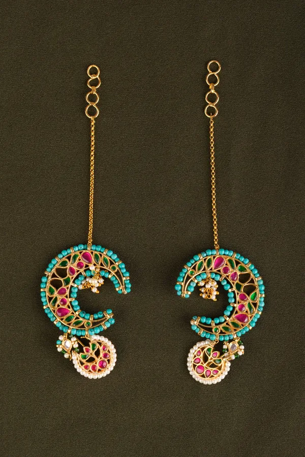 Red & Green Kundan Feroza Pearls Earcuffs