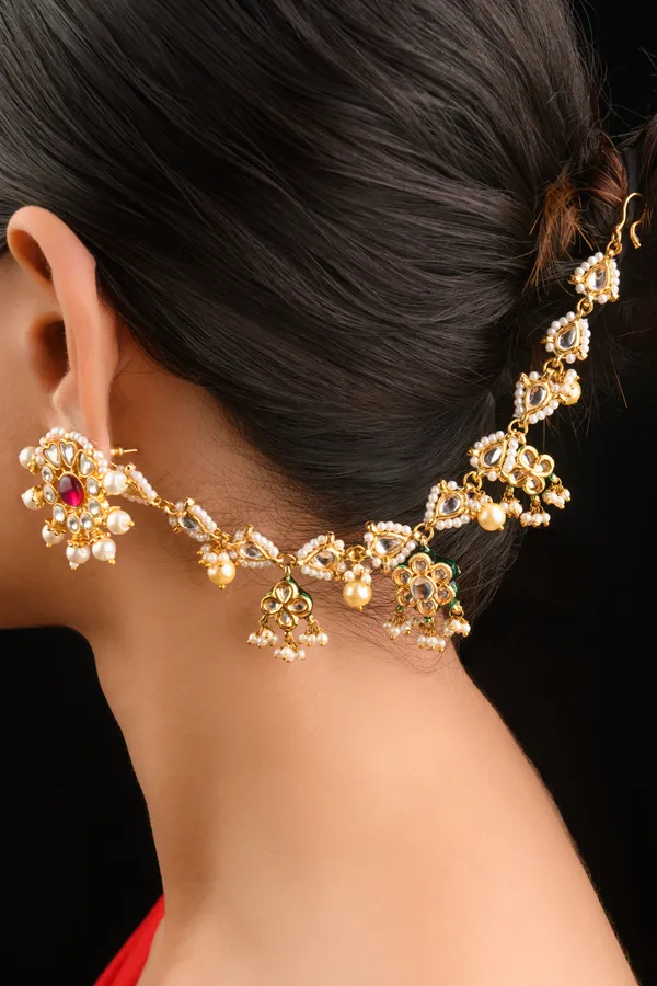 Gold & White Green Meena Flower Kaan Sahara