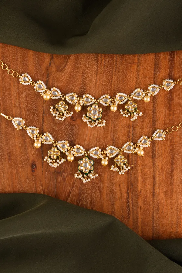 Gold & White Green Meena Flower Kaan Sahara