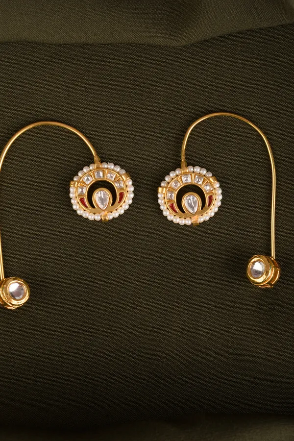 Red Kundan Gold & White Earcuffs